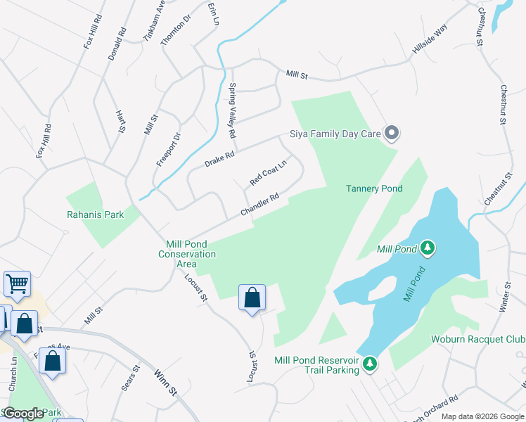map of restaurants, bars, coffee shops, grocery stores, and more near 33 Chandler Road in Burlington