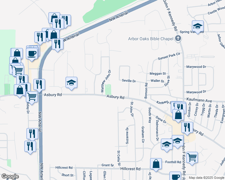 map of restaurants, bars, coffee shops, grocery stores, and more near 3966 Asbury Road in Dubuque