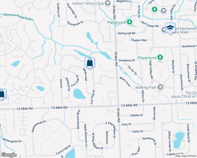 map of restaurants, bars, coffee shops, grocery stores, and more near 29853 Stanhurst Road in Farmington Hills