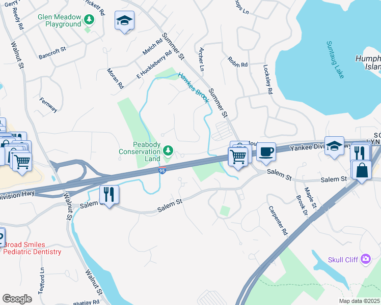 map of restaurants, bars, coffee shops, grocery stores, and more near 23 Pyburn Road in Lynnfield