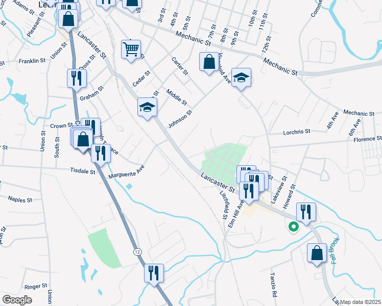 map of restaurants, bars, coffee shops, grocery stores, and more near 28 Florence Street in Leominster