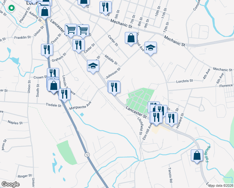 map of restaurants, bars, coffee shops, grocery stores, and more near 288 Lancaster Street in Leominster
