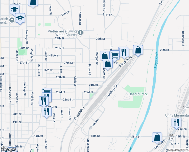 map of restaurants, bars, coffee shops, grocery stores, and more near 2500-2698 Dupont Street in Sioux City