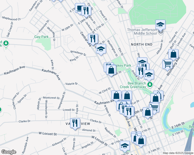 map of restaurants, bars, coffee shops, grocery stores, and more near 2418 Broadway Street in Dubuque