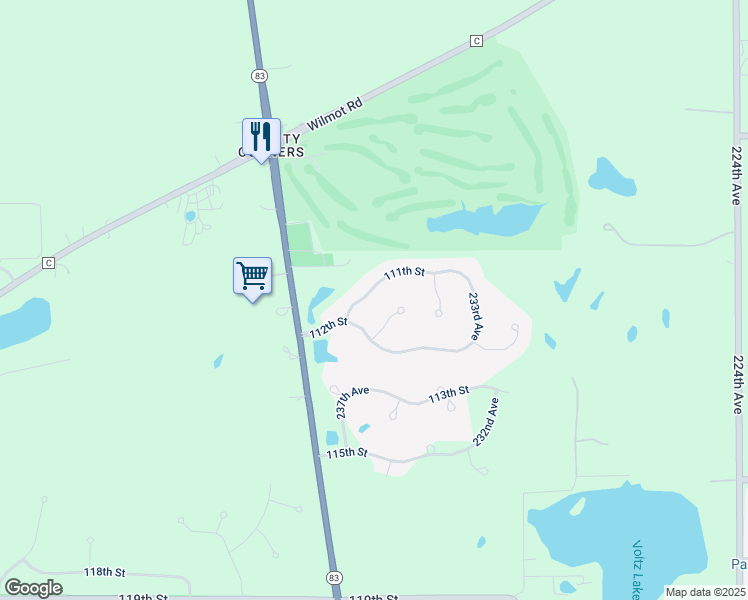 map of restaurants, bars, coffee shops, grocery stores, and more near 23715 111th Street in Salem Lakes