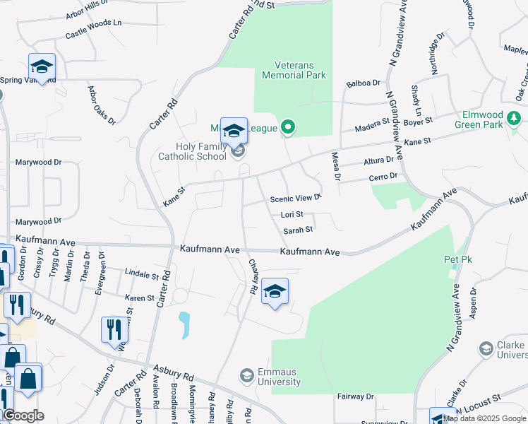 map of restaurants, bars, coffee shops, grocery stores, and more near 2575 Maryville Drive in Dubuque