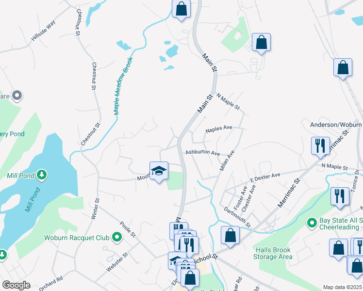 map of restaurants, bars, coffee shops, grocery stores, and more near 994 Massachusetts 38 in Woburn