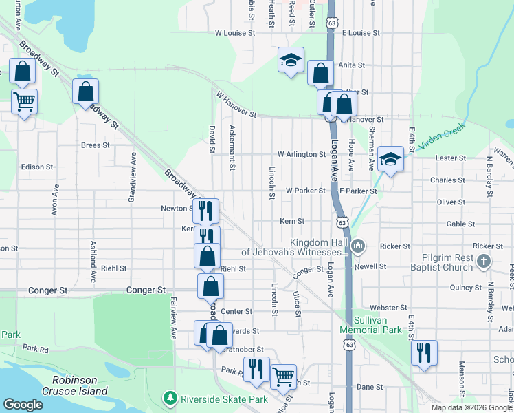map of restaurants, bars, coffee shops, grocery stores, and more near 1027 Columbia Street in Waterloo