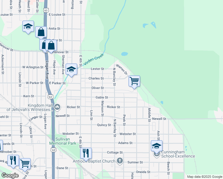 map of restaurants, bars, coffee shops, grocery stores, and more near 430 Oliver Street in Waterloo