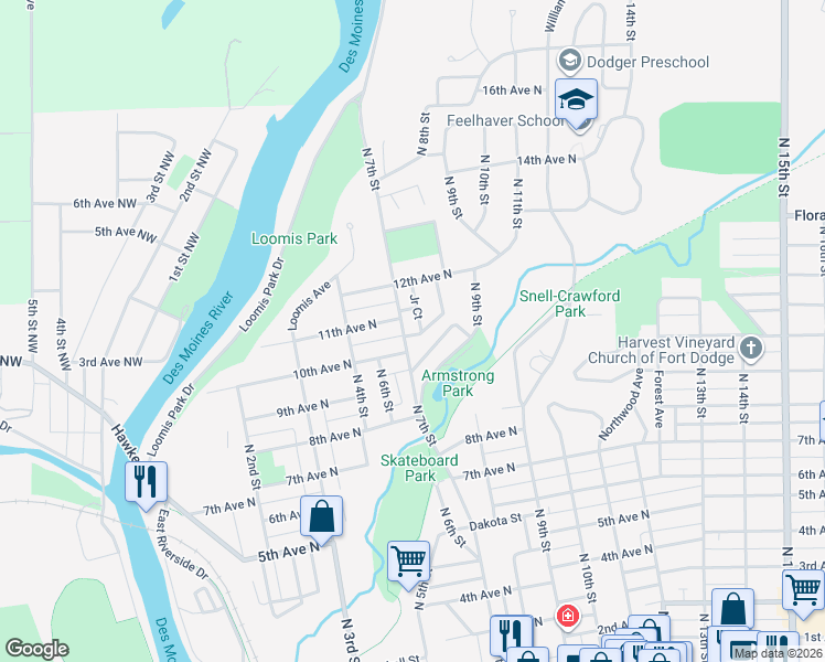 map of restaurants, bars, coffee shops, grocery stores, and more near 706 Raymond Dr in Fort Dodge