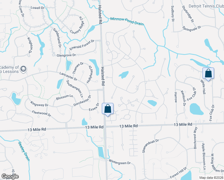 map of restaurants, bars, coffee shops, grocery stores, and more near 37111 Fox Chase in Farmington Hills