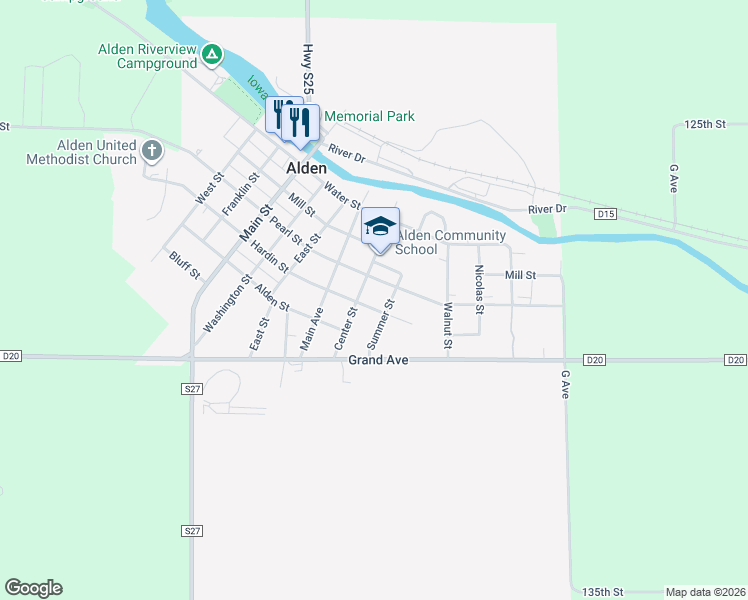 map of restaurants, bars, coffee shops, grocery stores, and more near 700-798 Hardin Street in Alden