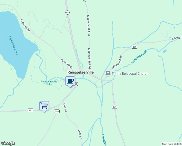 map of restaurants, bars, coffee shops, grocery stores, and more near 1452 County Route 351 in Rensselaerville
