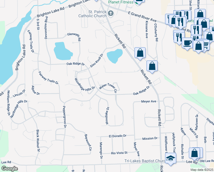 map of restaurants, bars, coffee shops, grocery stores, and more near 430 Water Tower Circle in Brighton