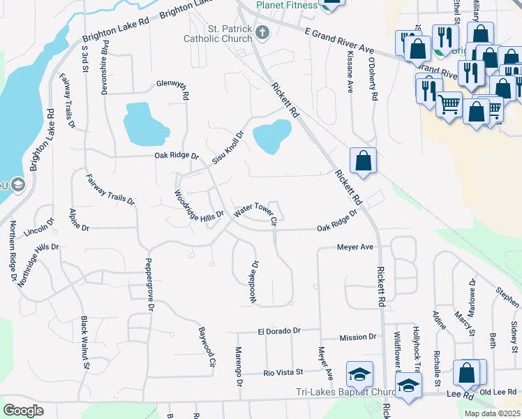 map of restaurants, bars, coffee shops, grocery stores, and more near 430 Water Tower Circle in Brighton