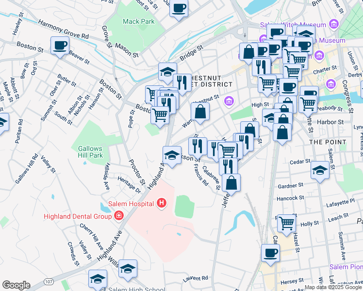map of restaurants, bars, coffee shops, grocery stores, and more near 15 Dalton Parkway in Salem