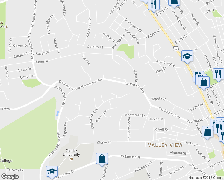 map of restaurants, bars, coffee shops, grocery stores, and more near 707 Ravenwood Court in Dubuque