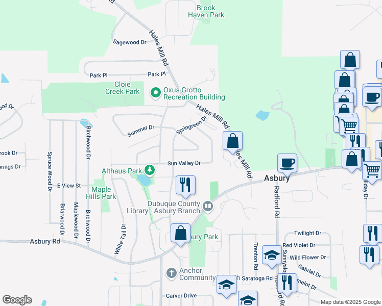 map of restaurants, bars, coffee shops, grocery stores, and more near 2939 Summer Drive in Asbury