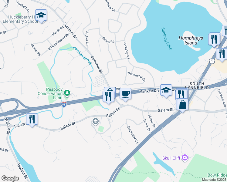map of restaurants, bars, coffee shops, grocery stores, and more near 1064 Summer Street in Lynnfield