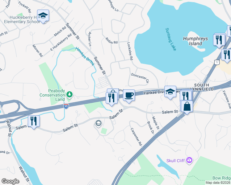 map of restaurants, bars, coffee shops, grocery stores, and more near 1064 Summer Street in Lynnfield