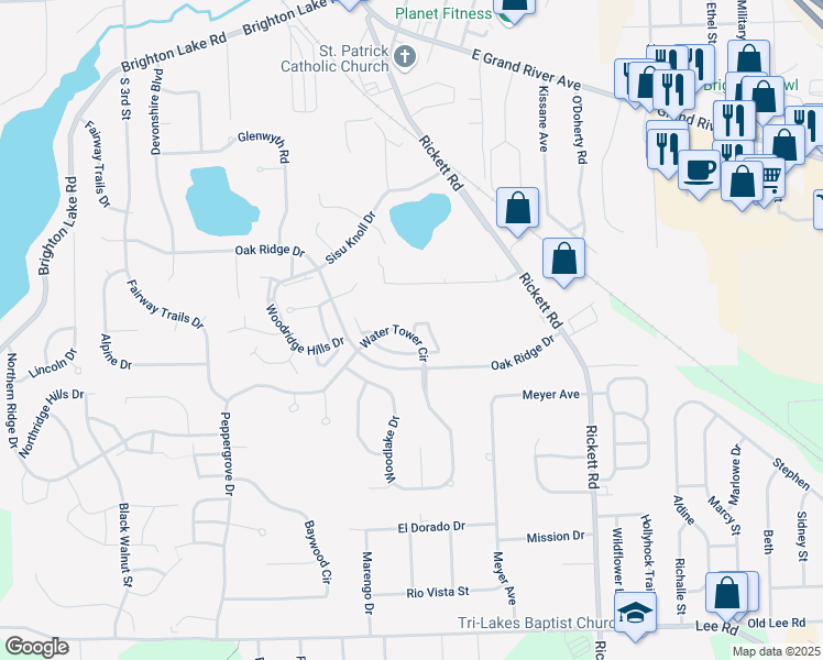 map of restaurants, bars, coffee shops, grocery stores, and more near 430 Water Tower Circle in Brighton