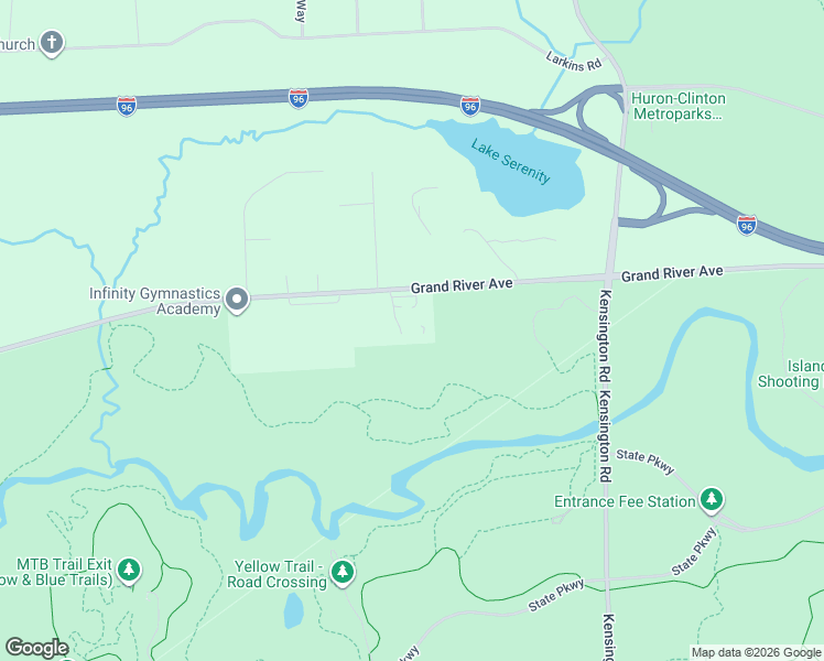 map of restaurants, bars, coffee shops, grocery stores, and more near 12650 Grand River Avenue in Brighton