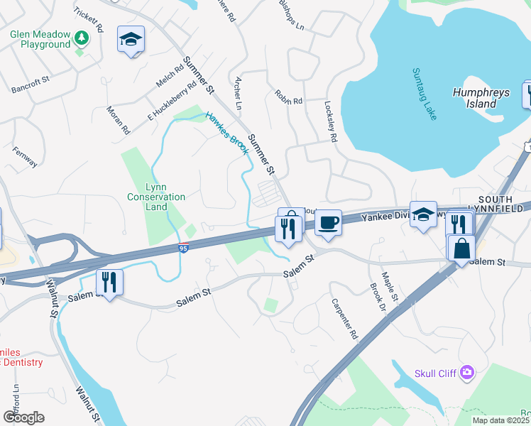 map of restaurants, bars, coffee shops, grocery stores, and more near 10 Pyburn Road in Lynnfield
