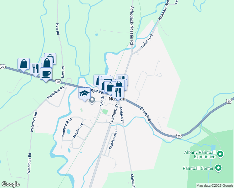 map of restaurants, bars, coffee shops, grocery stores, and more near 2 Albany Avenue in Nassau