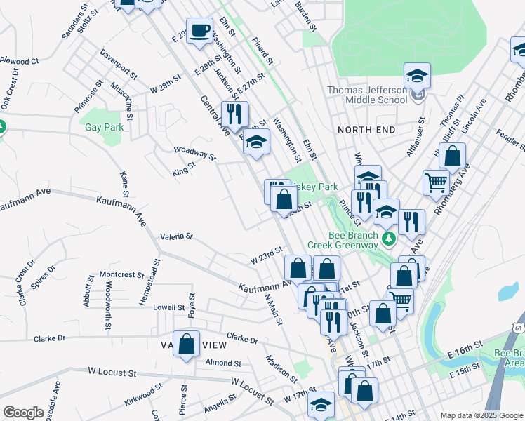 map of restaurants, bars, coffee shops, grocery stores, and more near 75 West 24th Street in Dubuque
