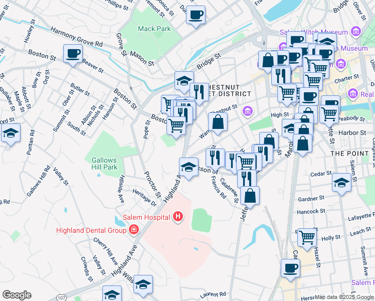 map of restaurants, bars, coffee shops, grocery stores, and more near 15 Dalton Parkway in Salem