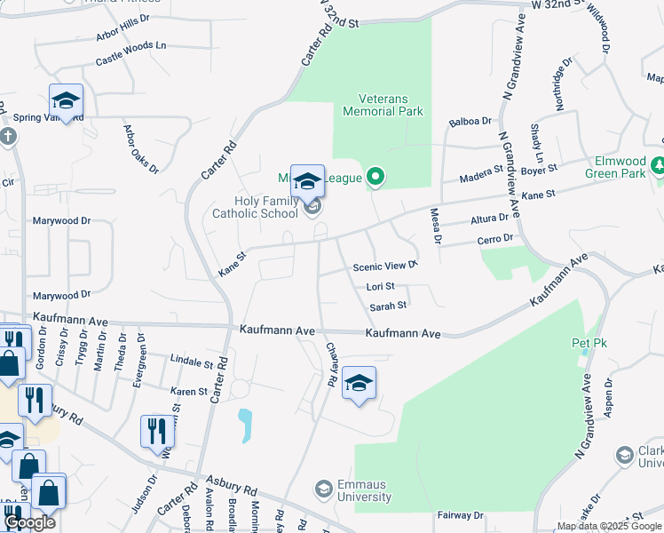 map of restaurants, bars, coffee shops, grocery stores, and more near 2575 Maryville Drive in Dubuque