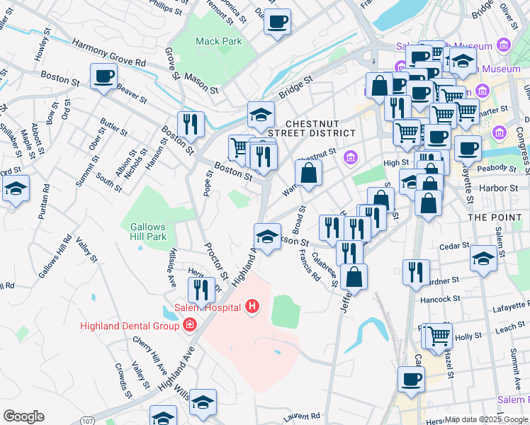 map of restaurants, bars, coffee shops, grocery stores, and more near 15 Dalton Parkway in Salem
