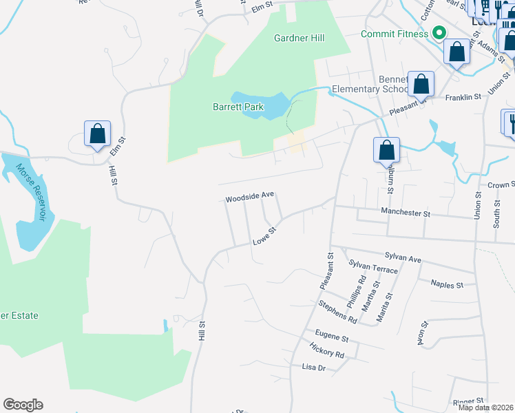 map of restaurants, bars, coffee shops, grocery stores, and more near 27 Croshee Lane in Leominster