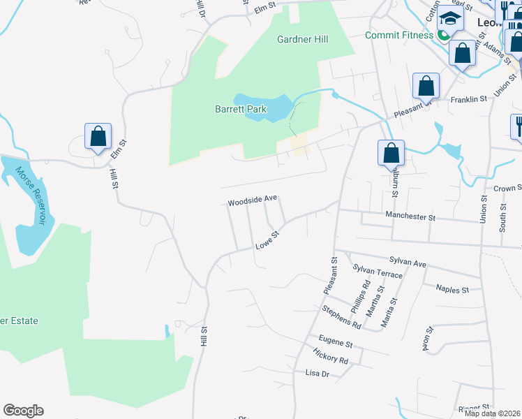 map of restaurants, bars, coffee shops, grocery stores, and more near 27 Croshee Lane in Leominster