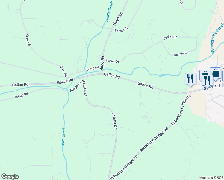 map of restaurants, bars, coffee shops, grocery stores, and more near 801 Galice Road in Merlin