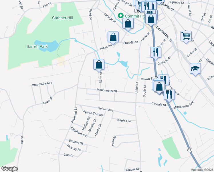map of restaurants, bars, coffee shops, grocery stores, and more near 84 Colburn Street in Leominster