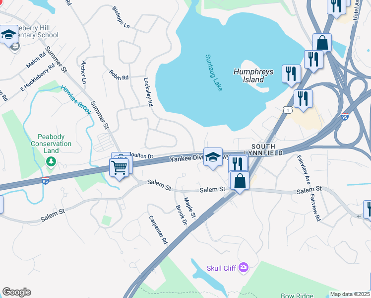 map of restaurants, bars, coffee shops, grocery stores, and more near 170 Moulton Drive in Lynnfield