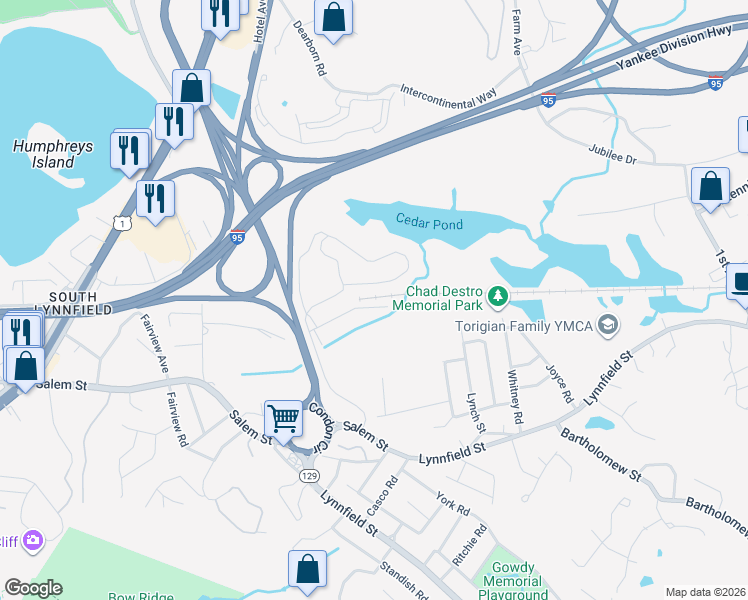 map of restaurants, bars, coffee shops, grocery stores, and more near 1200 Salem Street in Lynnfield