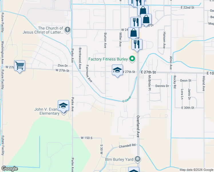 map of restaurants, bars, coffee shops, grocery stores, and more near 422 Pratt Place in Burley