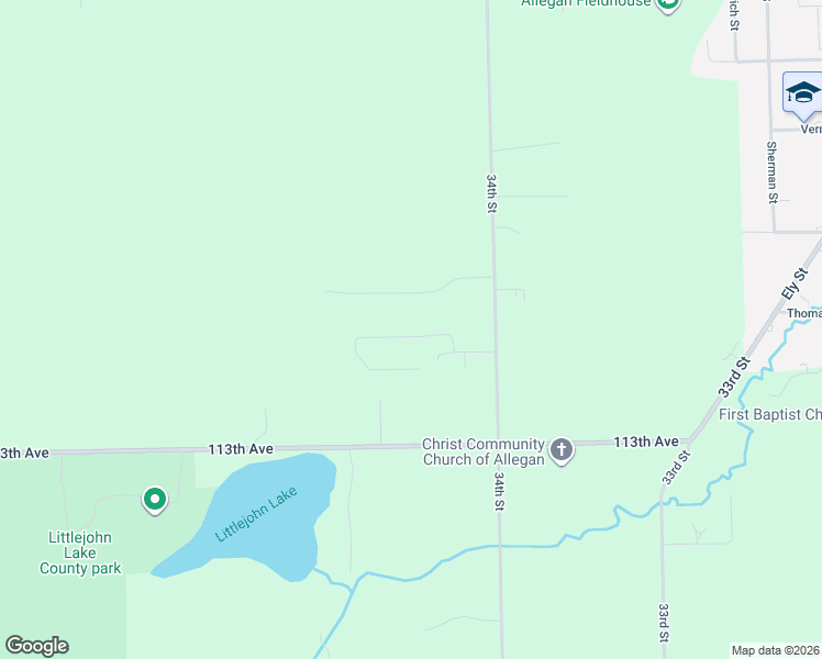 map of restaurants, bars, coffee shops, grocery stores, and more near 3441 Grey Fox Lane in Allegan