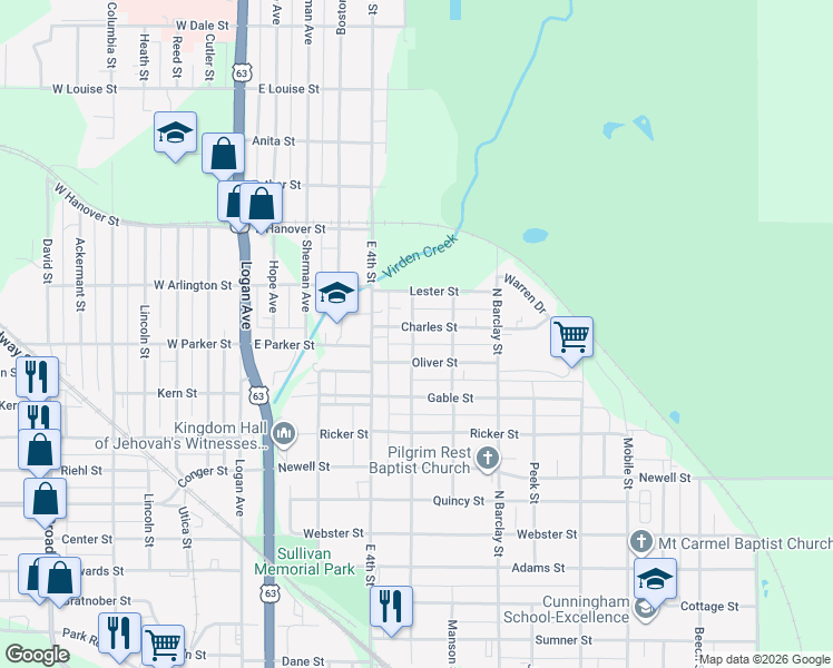 map of restaurants, bars, coffee shops, grocery stores, and more near 301 Charles Street in Waterloo