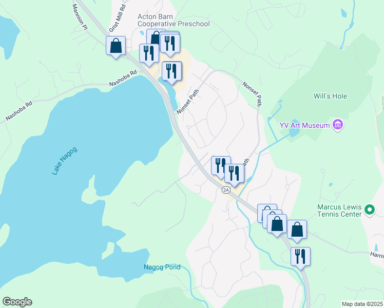 map of restaurants, bars, coffee shops, grocery stores, and more near 514 Great Road in Acton