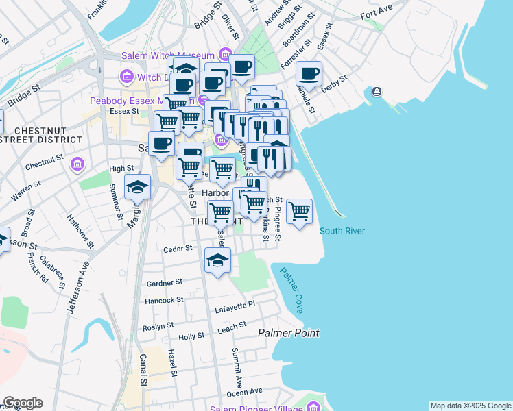 map of restaurants, bars, coffee shops, grocery stores, and more near 10 Lynch Street in Salem