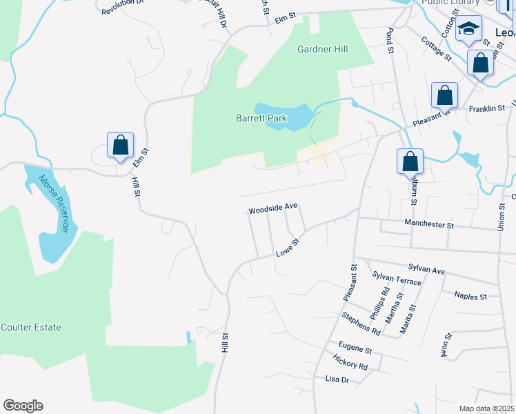 map of restaurants, bars, coffee shops, grocery stores, and more near 150 Pleasant Terrace in Leominster