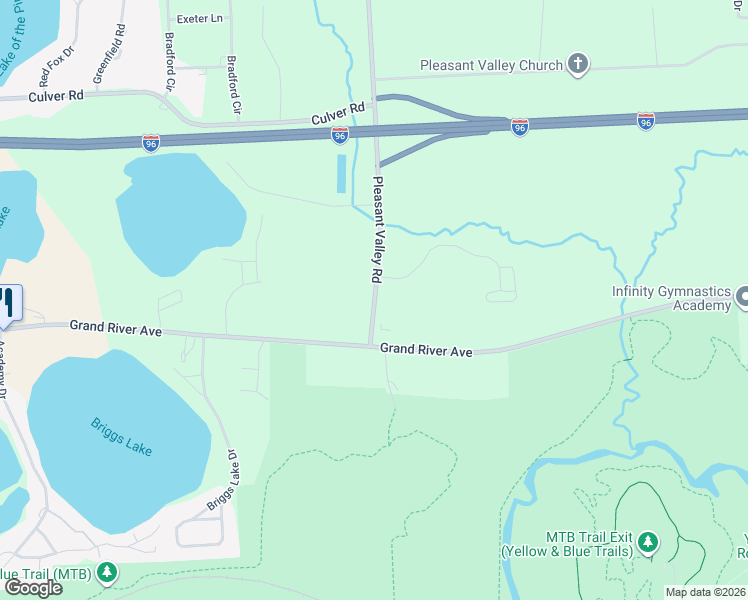 map of restaurants, bars, coffee shops, grocery stores, and more near 5827-5973 Pleasant Valley Road in Brighton