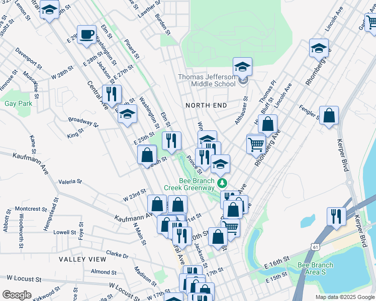 map of restaurants, bars, coffee shops, grocery stores, and more near 509 East 24th Street in Dubuque