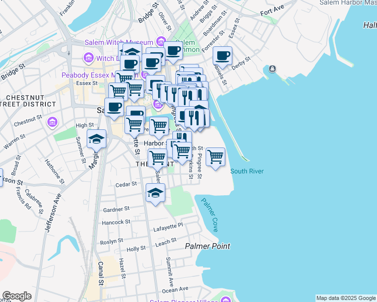 map of restaurants, bars, coffee shops, grocery stores, and more near 10 Lynch Street in Salem
