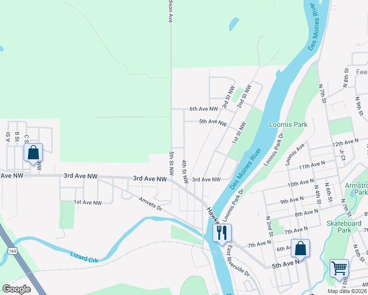 map of restaurants, bars, coffee shops, grocery stores, and more near 4th St NW & 4th Ave NW in Fort Dodge
