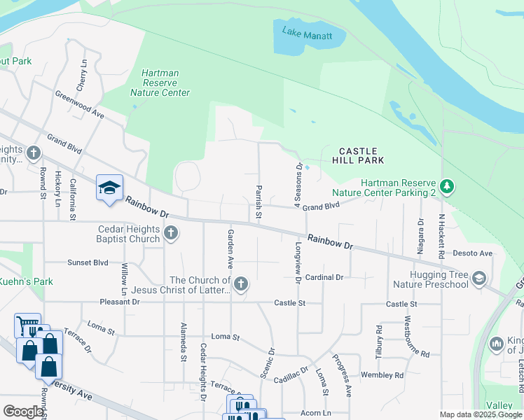 map of restaurants, bars, coffee shops, grocery stores, and more near 2306 Parrish Street in Cedar Falls