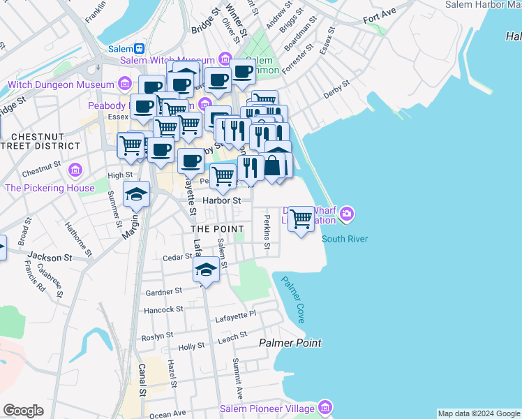 map of restaurants, bars, coffee shops, grocery stores, and more near 10 Lynch Street in Salem